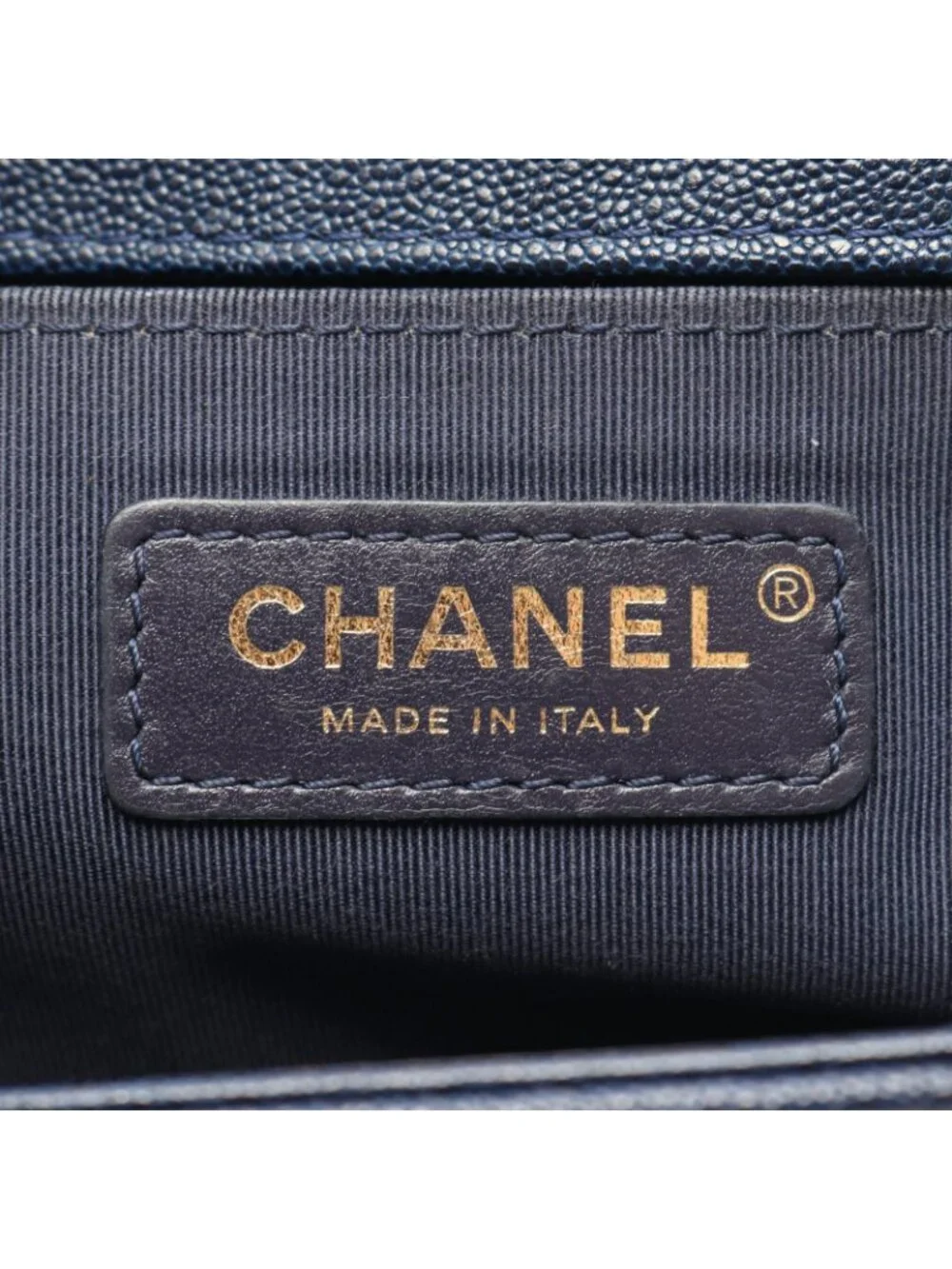 Chanel Shoulder Bag Boy Navy Caviar Leather Boy Chain